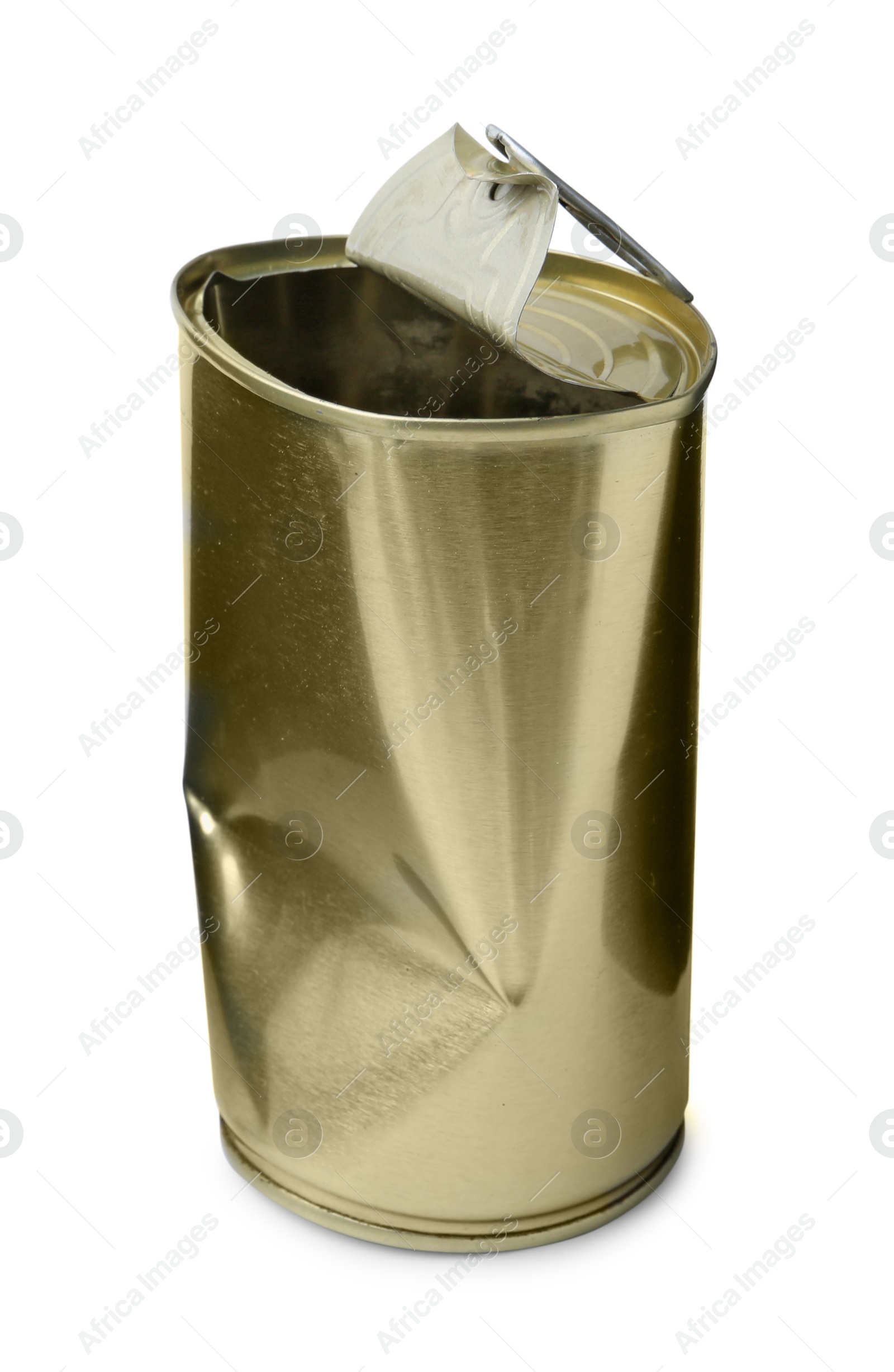 Photo of One crumpled tin can isolated on white