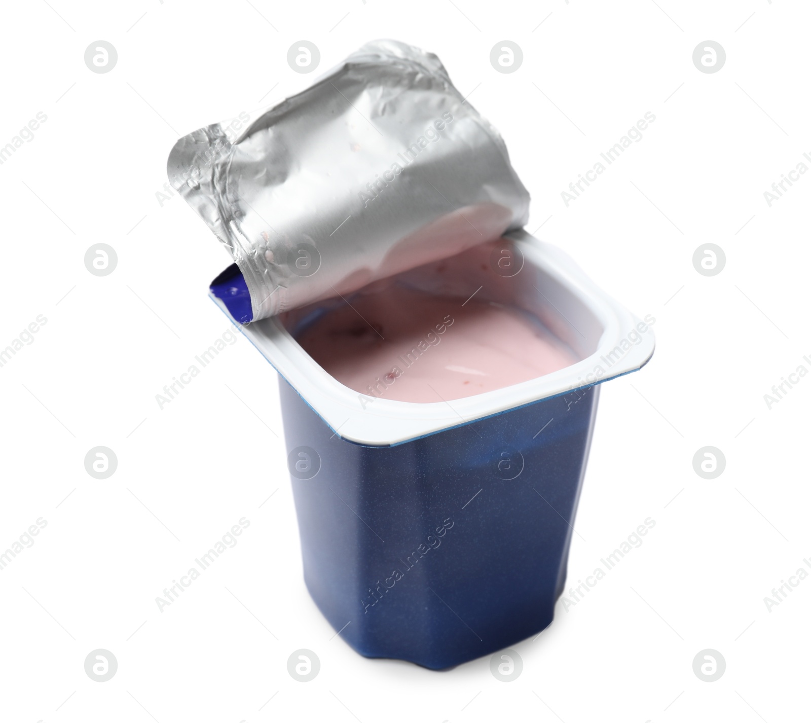 Photo of Delicious yogurt in plastic cup isolated on white