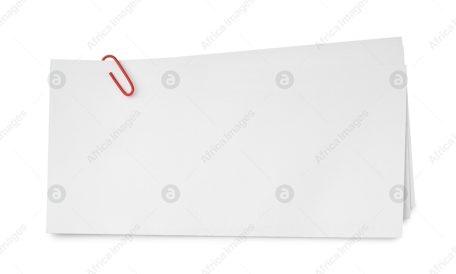 Photo of Blank paper sheet attached with clip isolated on white, top view