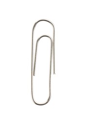 Photo of One metal paper clip isolated on white, top view