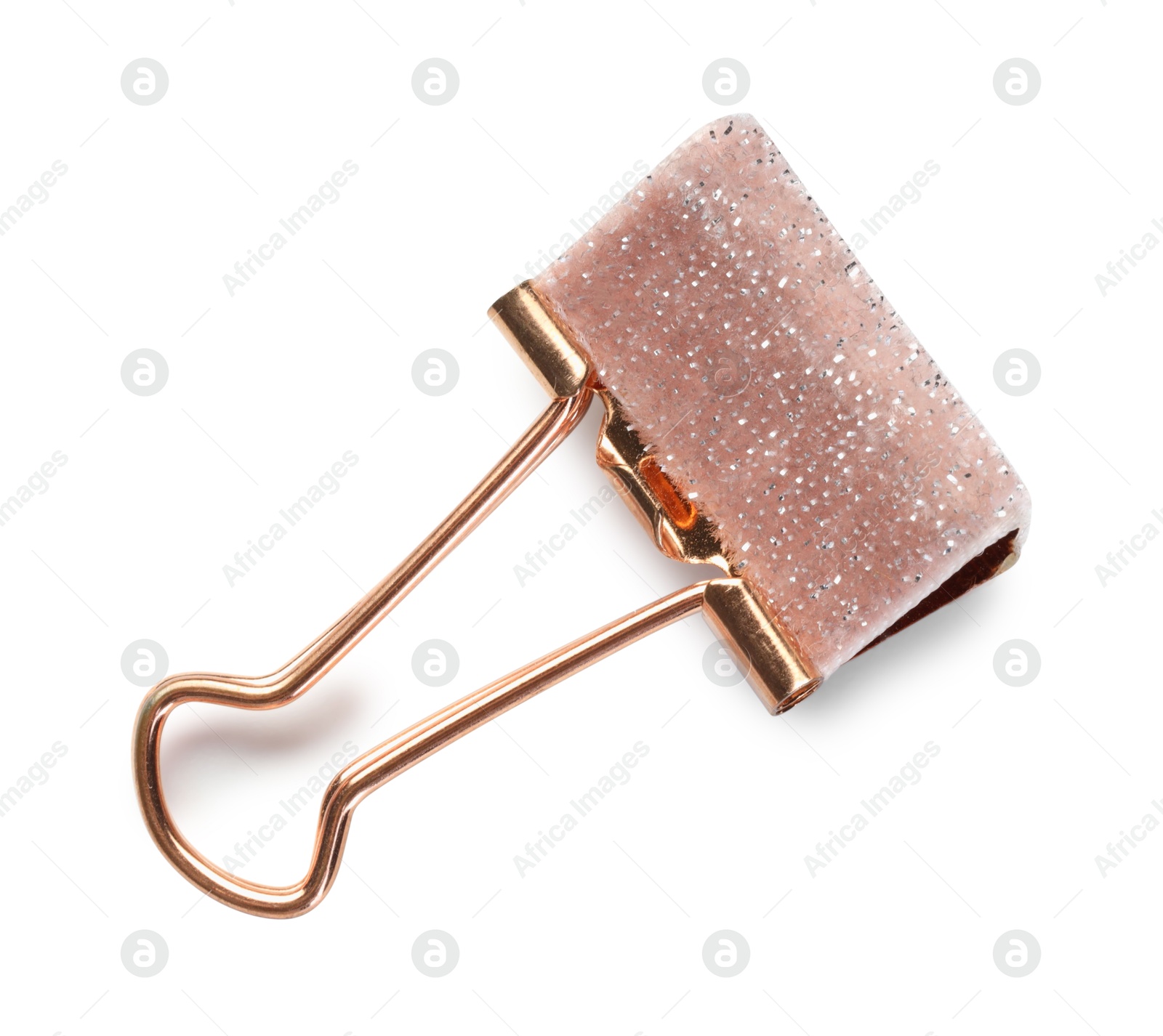 Photo of Colorful binder clip isolated on white, top view