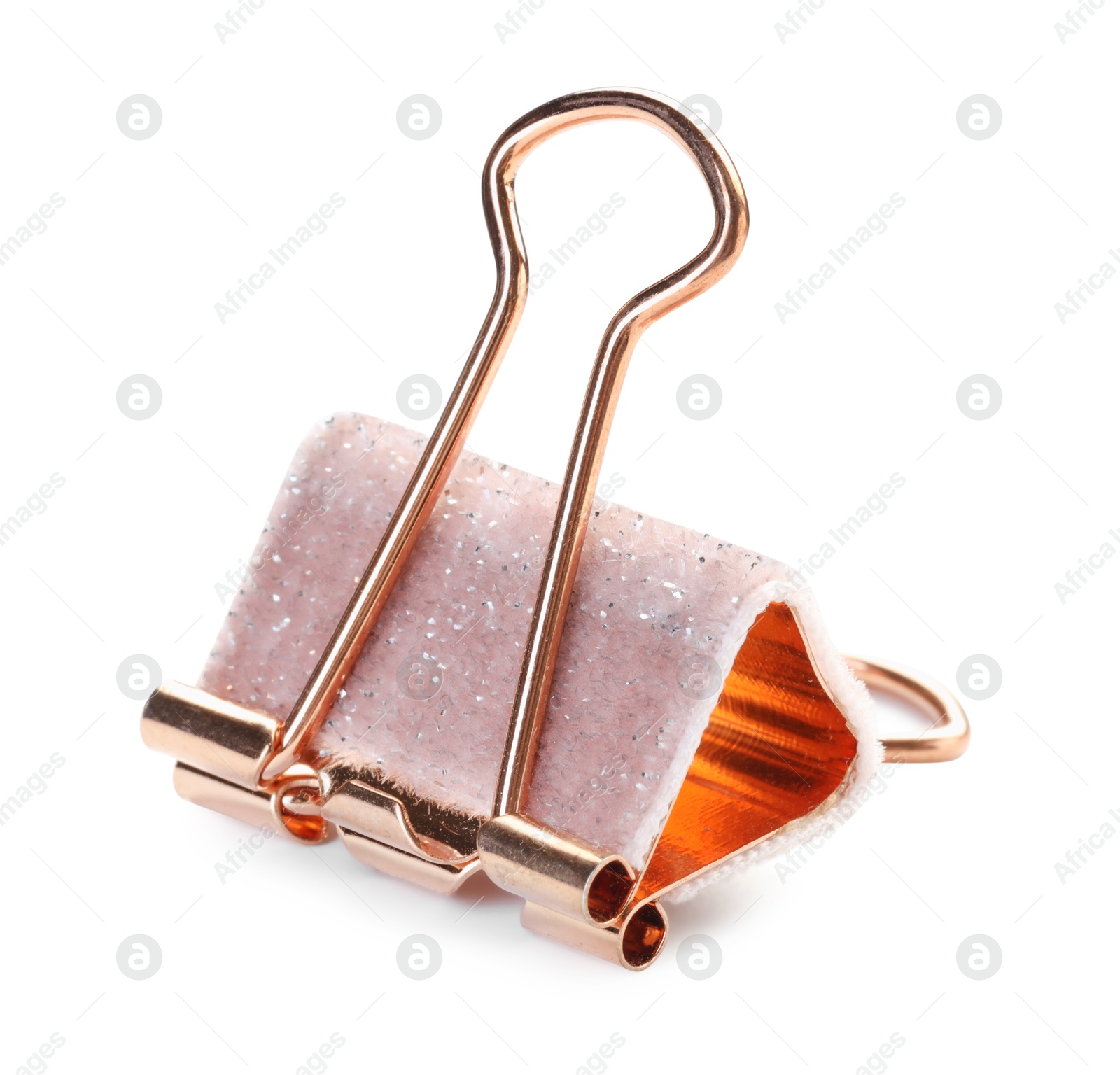 Photo of One colorful binder clip isolated on white