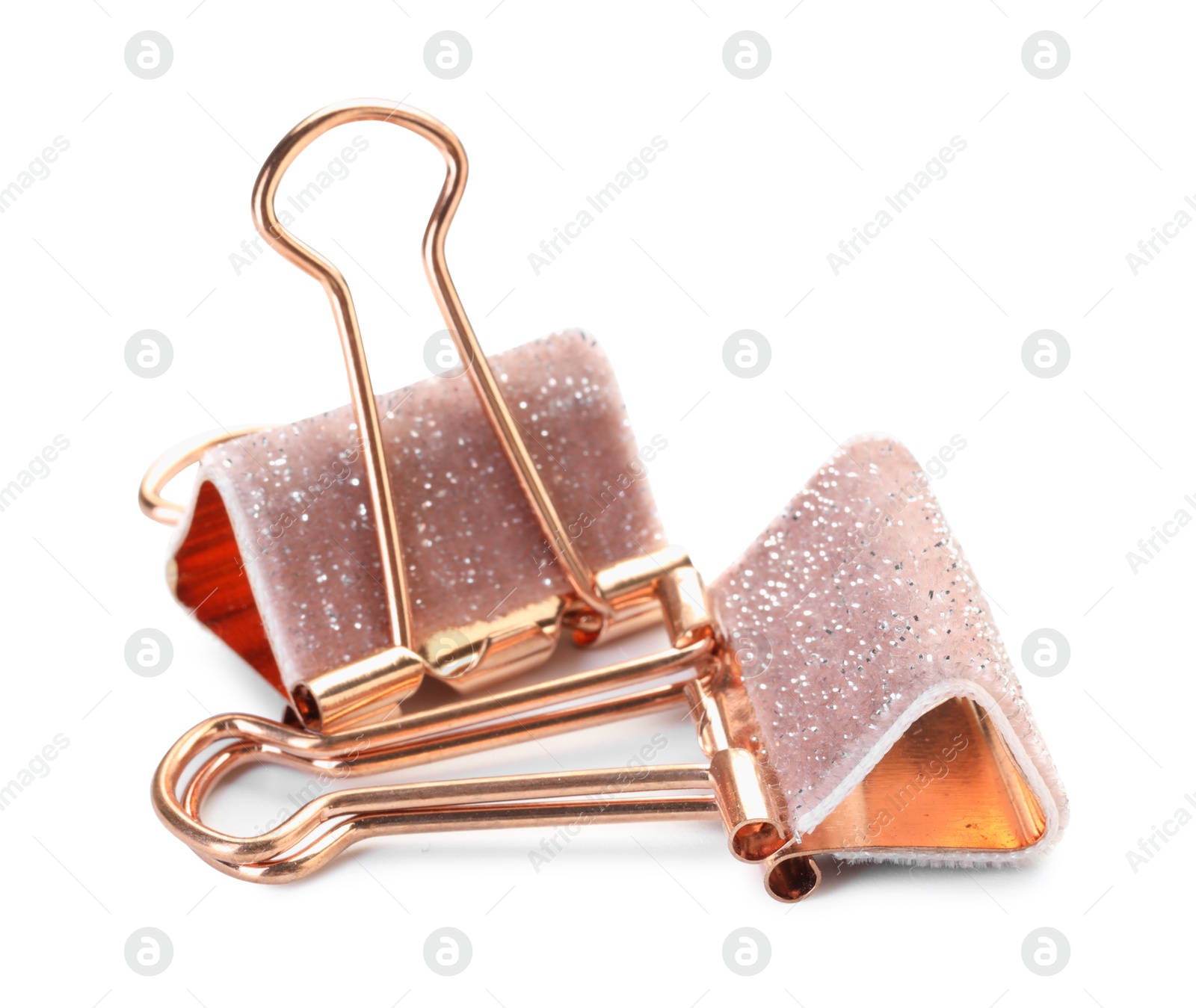 Photo of Two colorful binder clips isolated on white