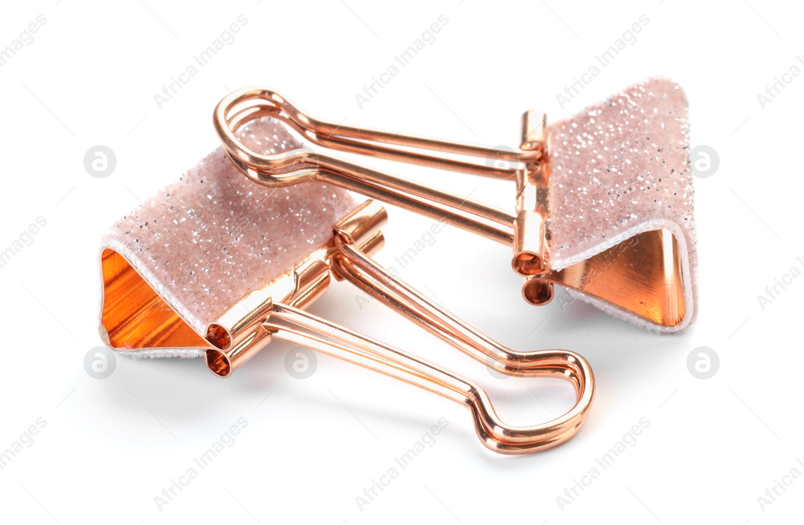 Photo of Two colorful binder clips isolated on white