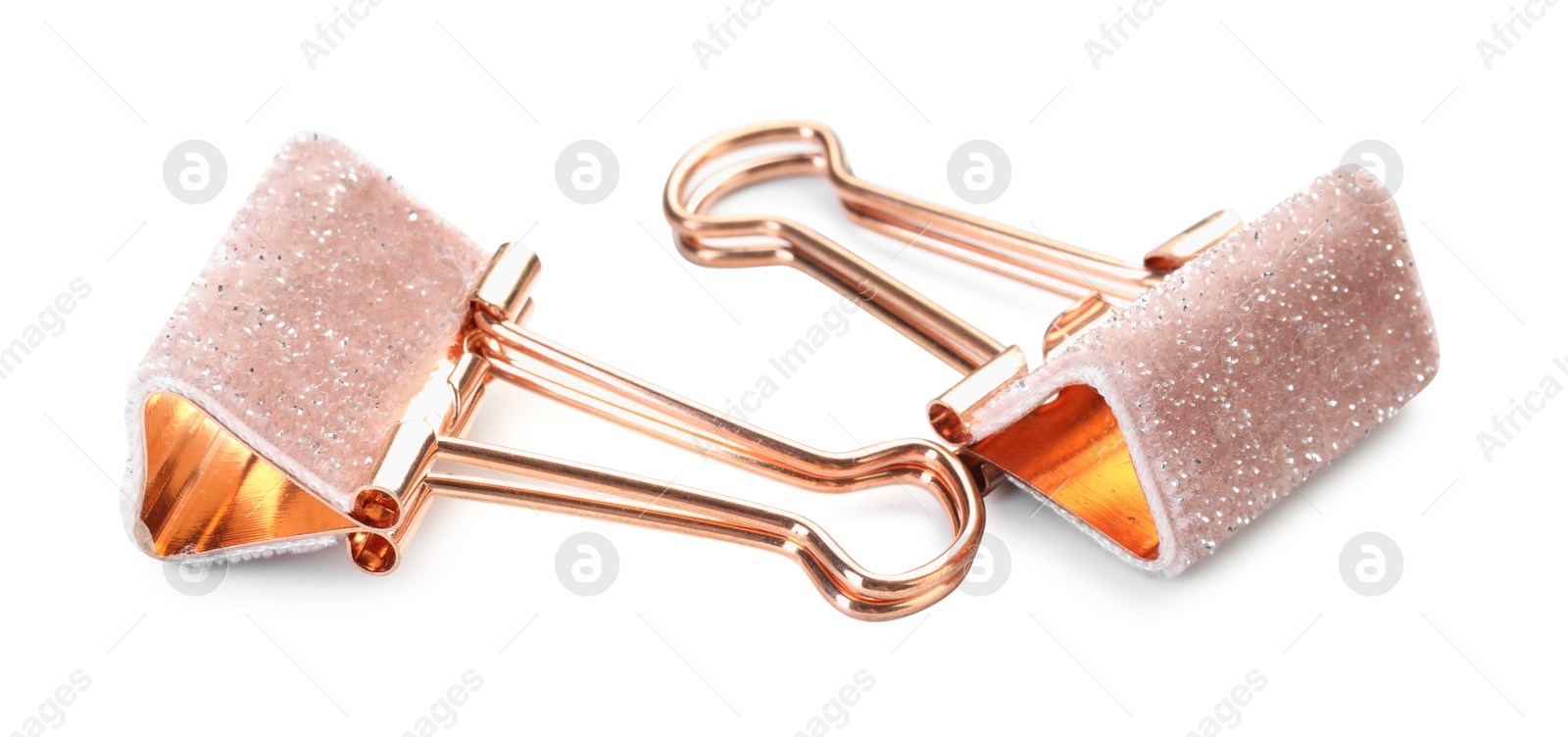 Photo of Two colorful binder clips isolated on white