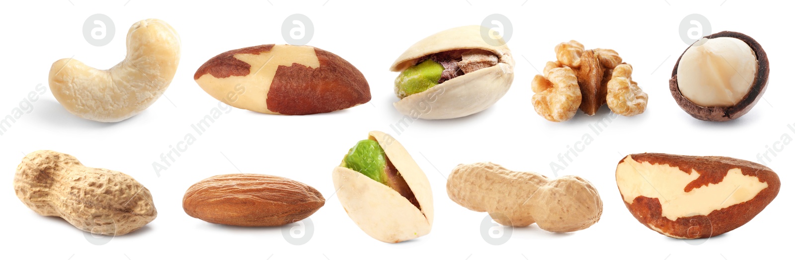 Image of Brazil and other nuts isolated on white, set