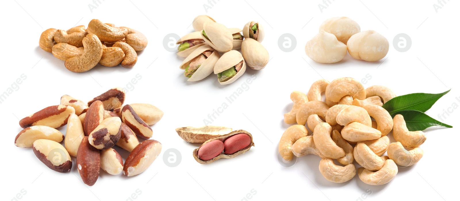 Image of Brazil and other nuts isolated on white, set