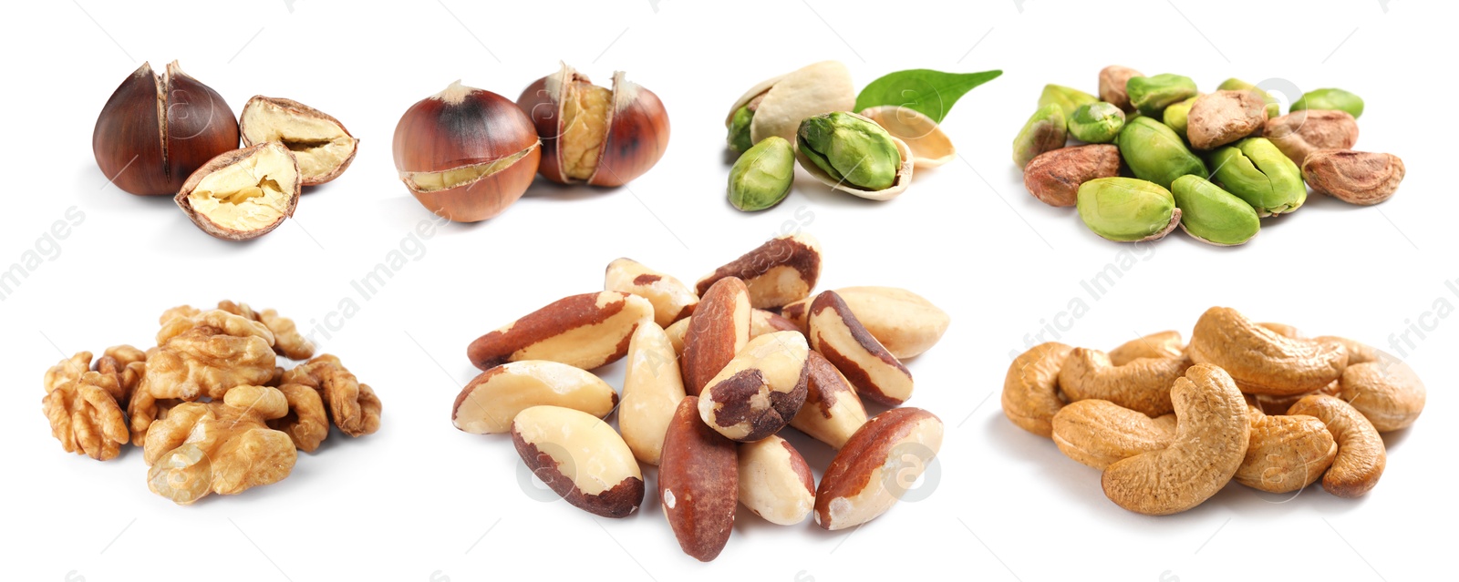 Image of Brazil and other nuts isolated on white, set