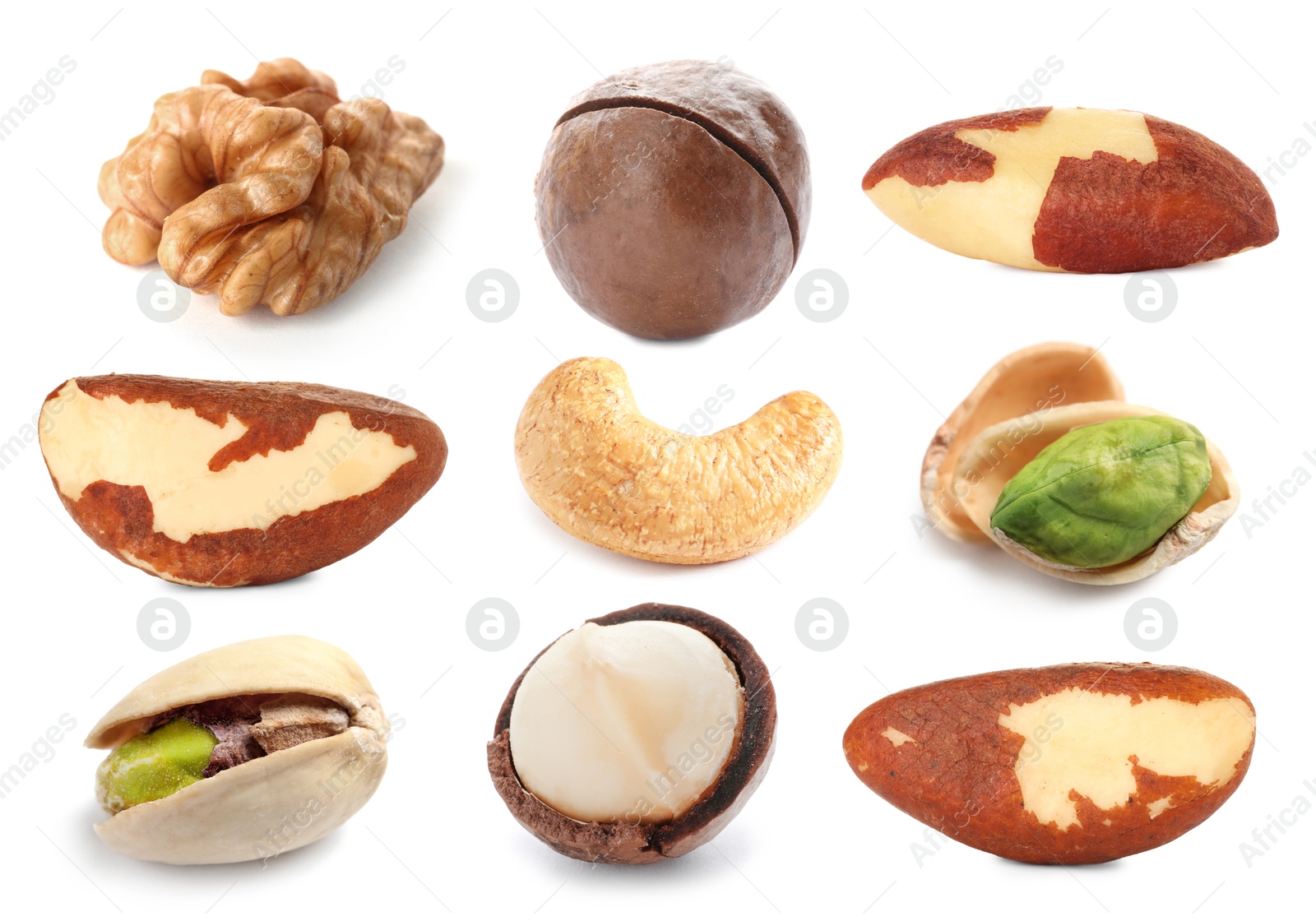 Image of Brazil and other nuts isolated on white, set