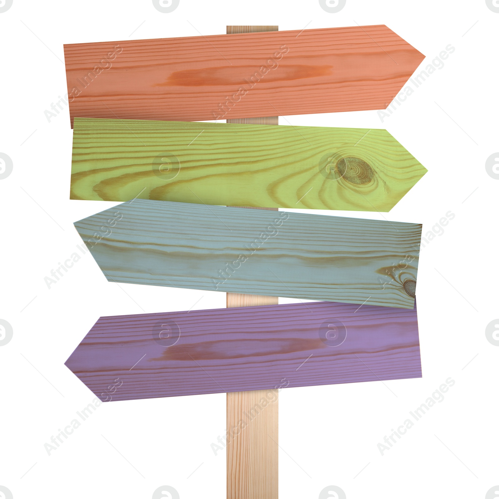 Image of Pole with colorful arrow-shaped pointers isolated on white