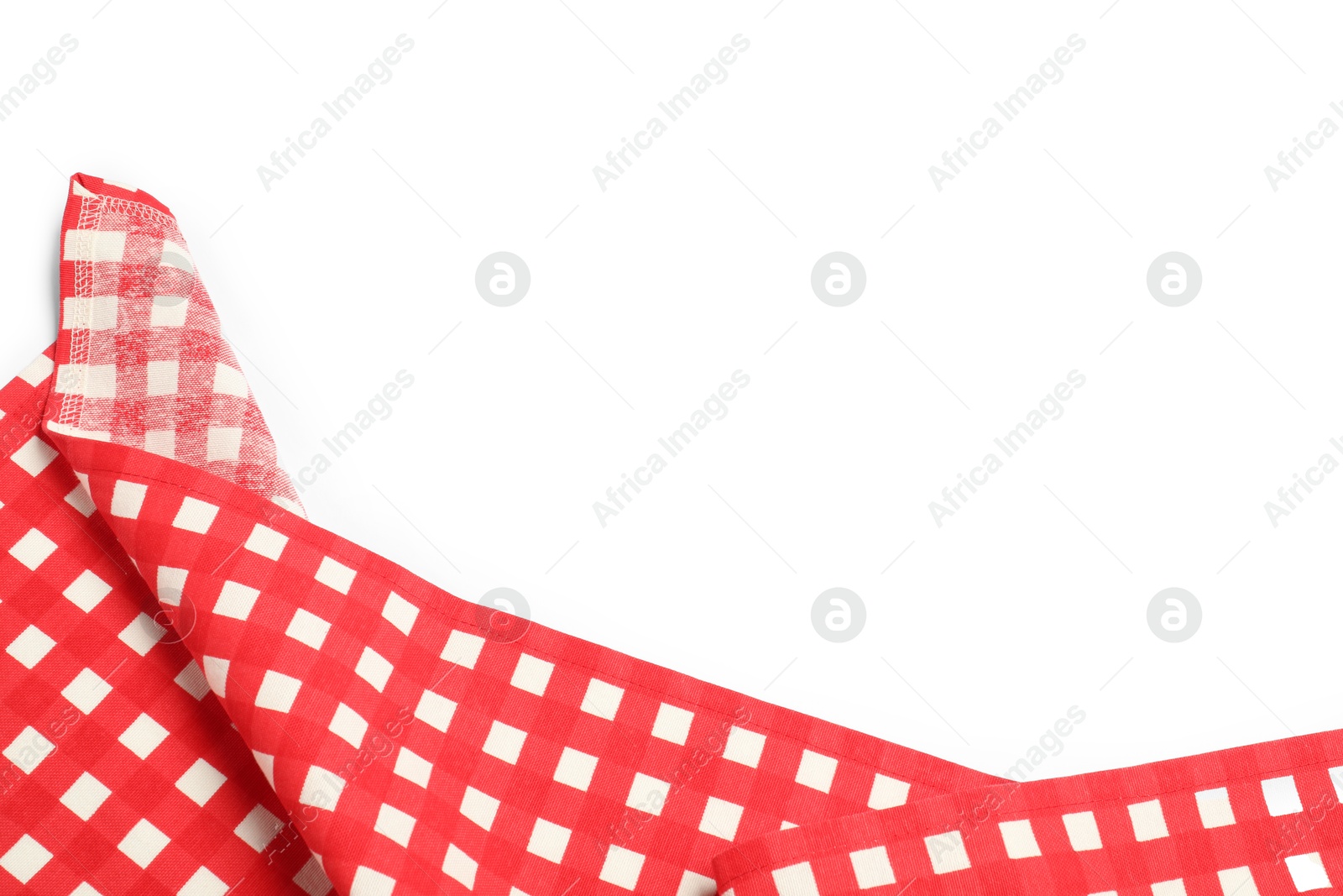 Photo of Red checkered tablecloth isolated on white, top view