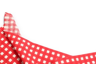 Photo of Red checkered tablecloth isolated on white, top view