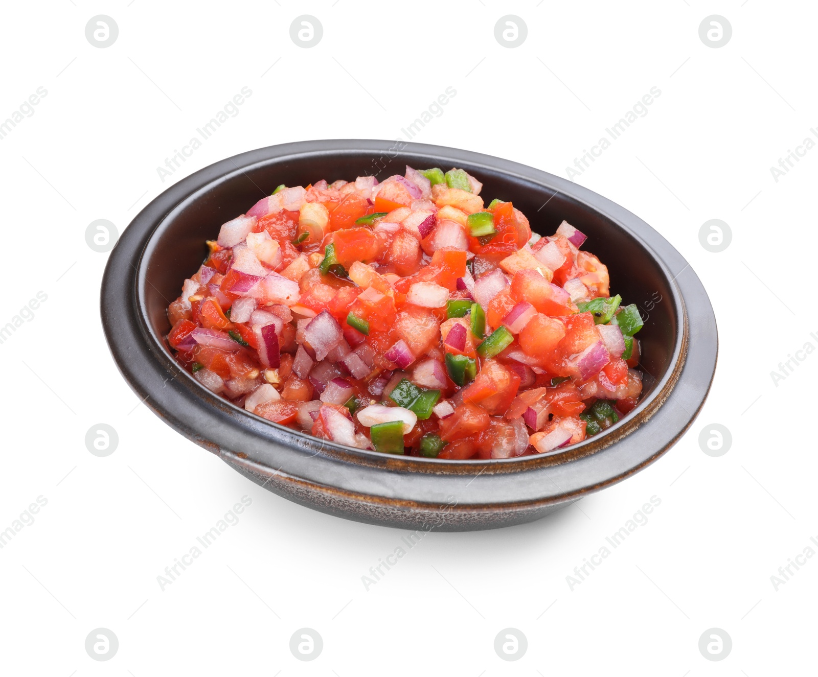 Photo of Delicious salsa in bowl isolated on white