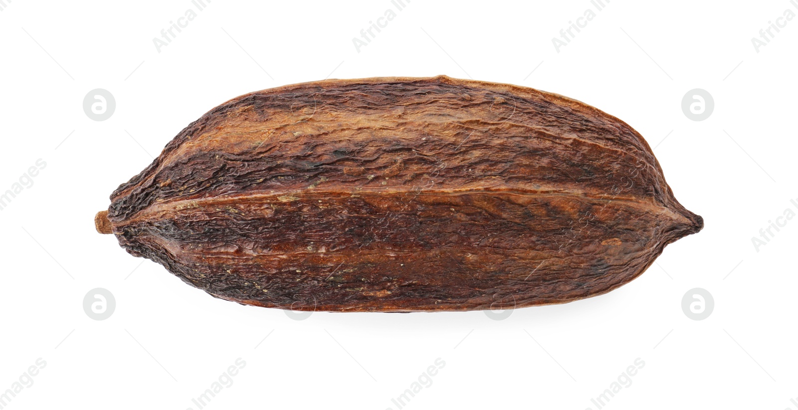 Photo of Cocoa pod isolated on white, top view