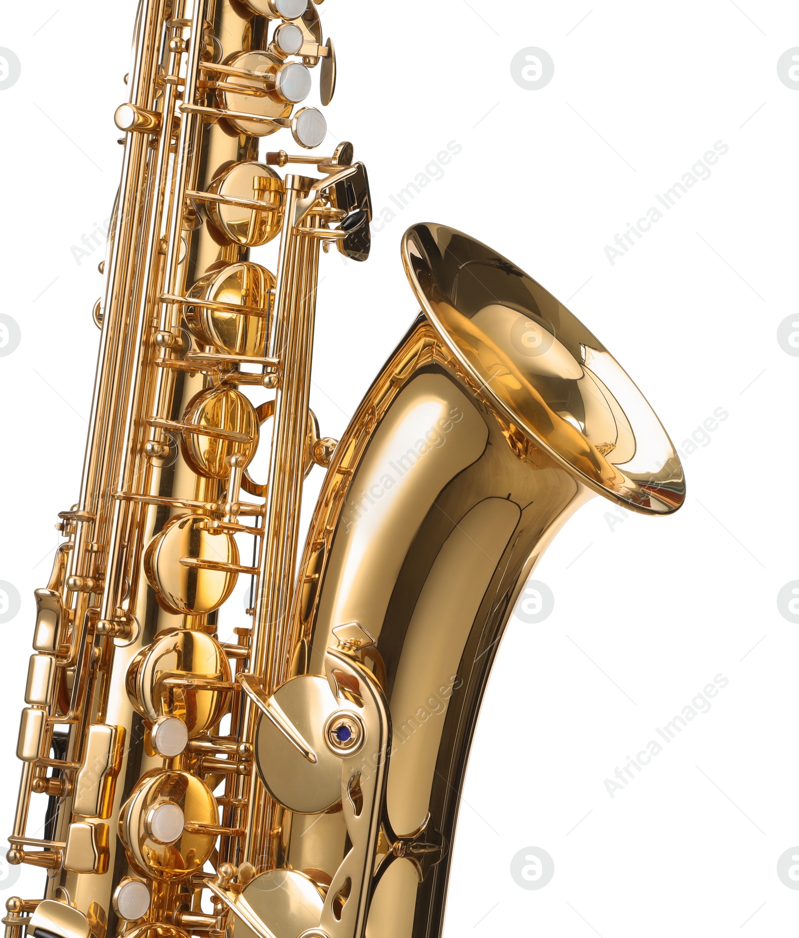 Photo of Jazz. One beautiful saxophone isolated on white