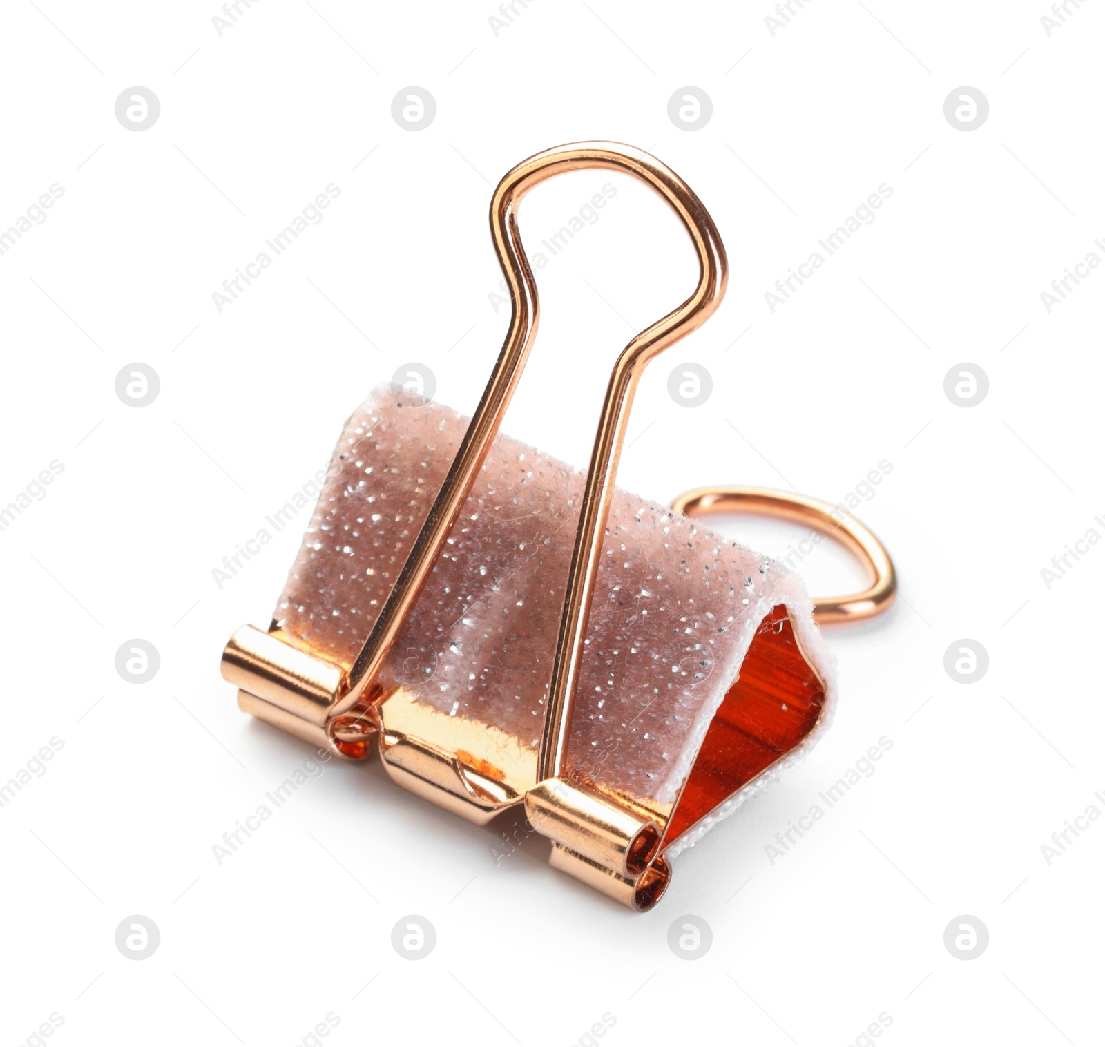 Photo of One colorful binder clip isolated on white