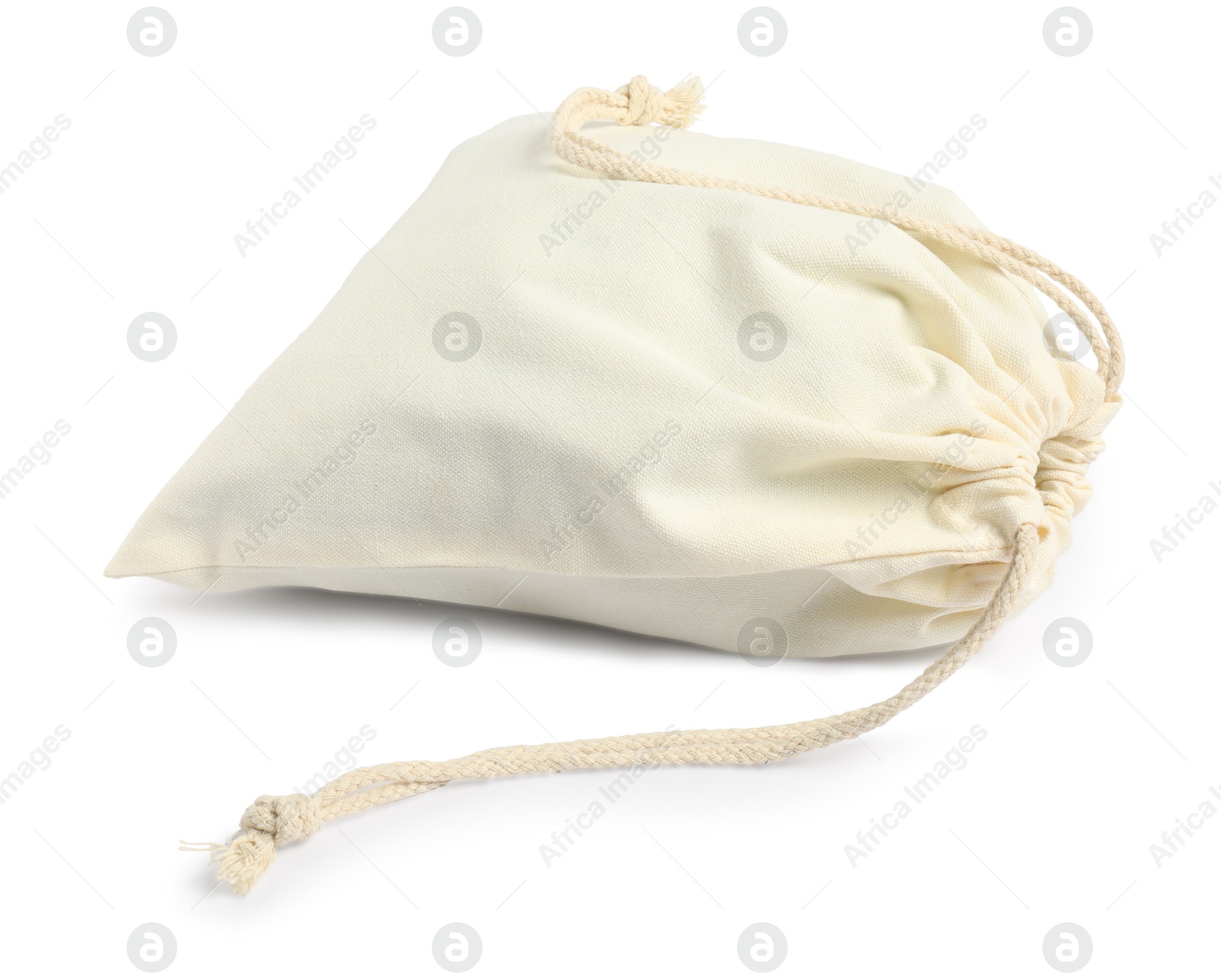 Photo of One cotton bag with ties isolated on white