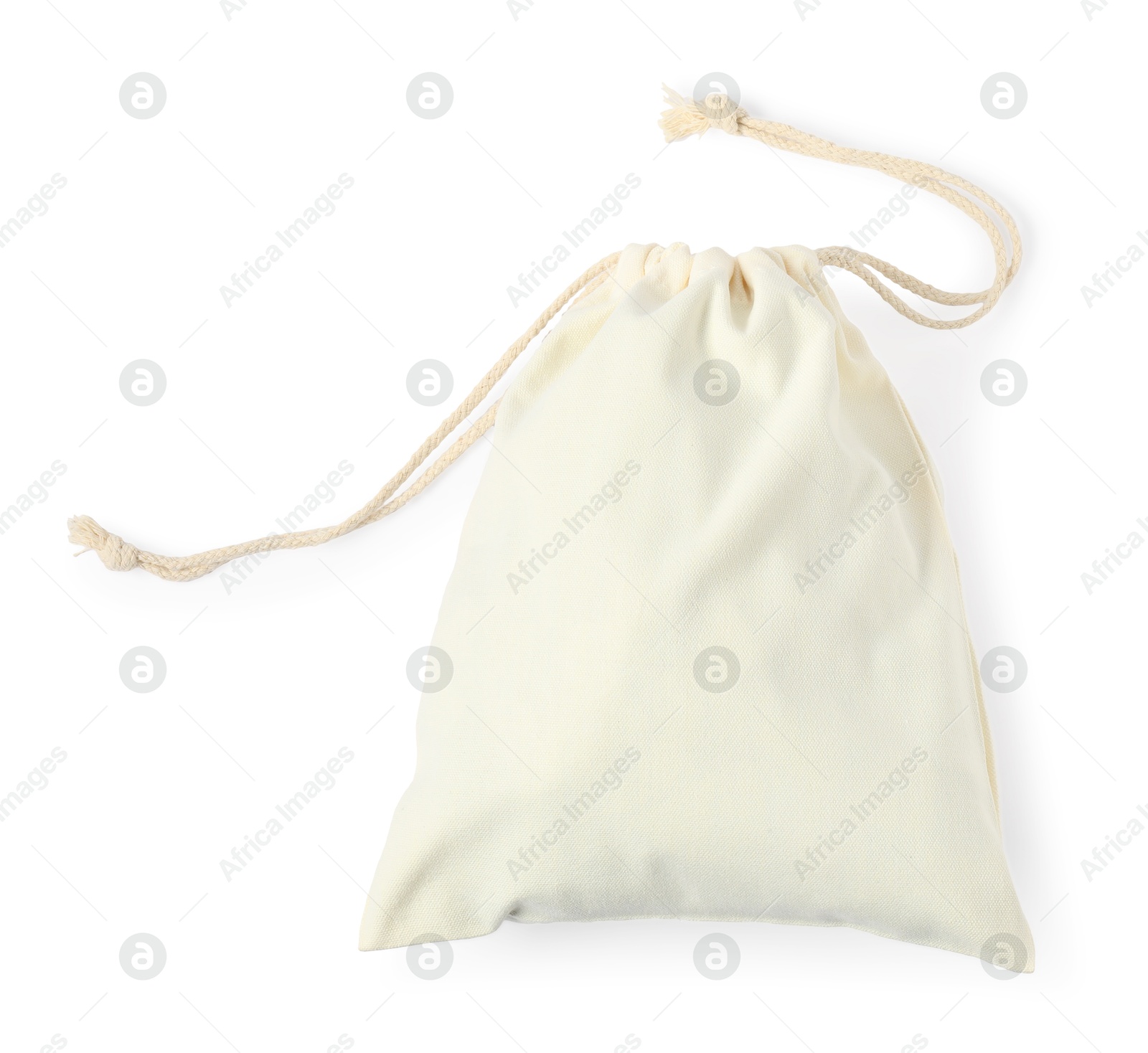 Photo of One cotton bag with ties isolated on white, top view