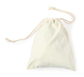 Photo of One cotton bag with ties isolated on white, top view