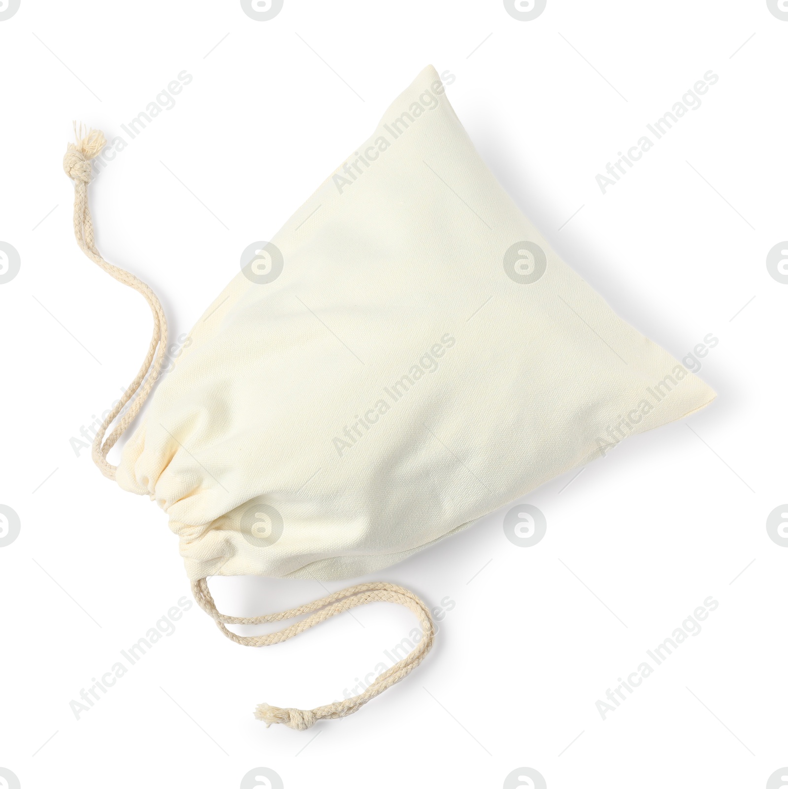 Photo of One cotton bag with ties isolated on white, top view