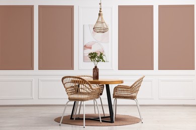 Image of Cozy room interior in mocha mousse shade. Trendy color of 2025 year