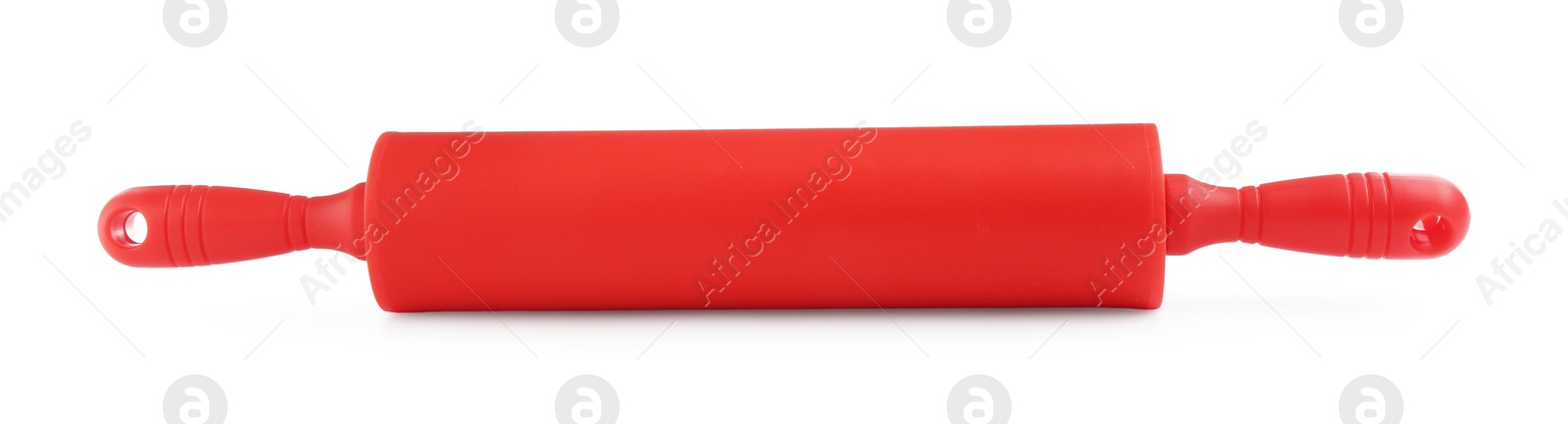 Photo of One red rolling pin isolated on white