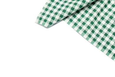 Photo of Green checkered tablecloth isolated on white, top view