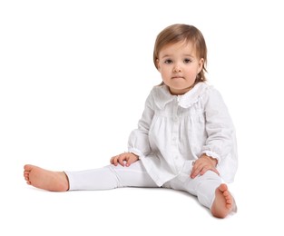 Photo of Cute little baby girl on white background