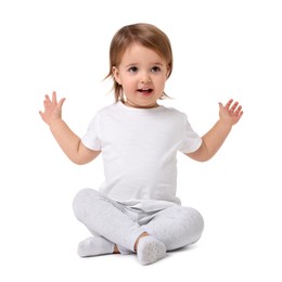 Photo of Cute little baby girl on white background