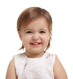 Photo of Cute little baby girl on white background