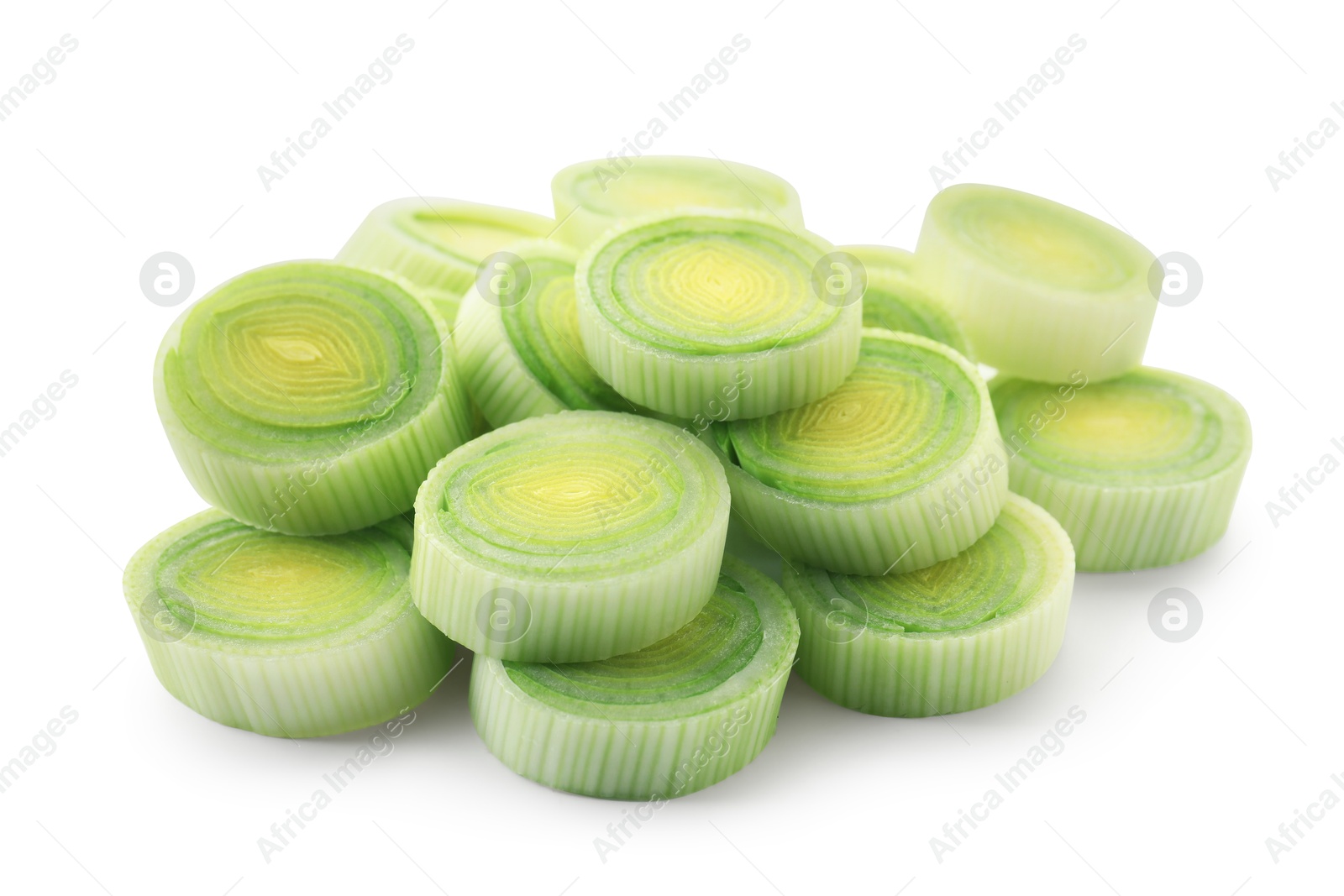 Photo of Pieces of fresh leeks isolated on white