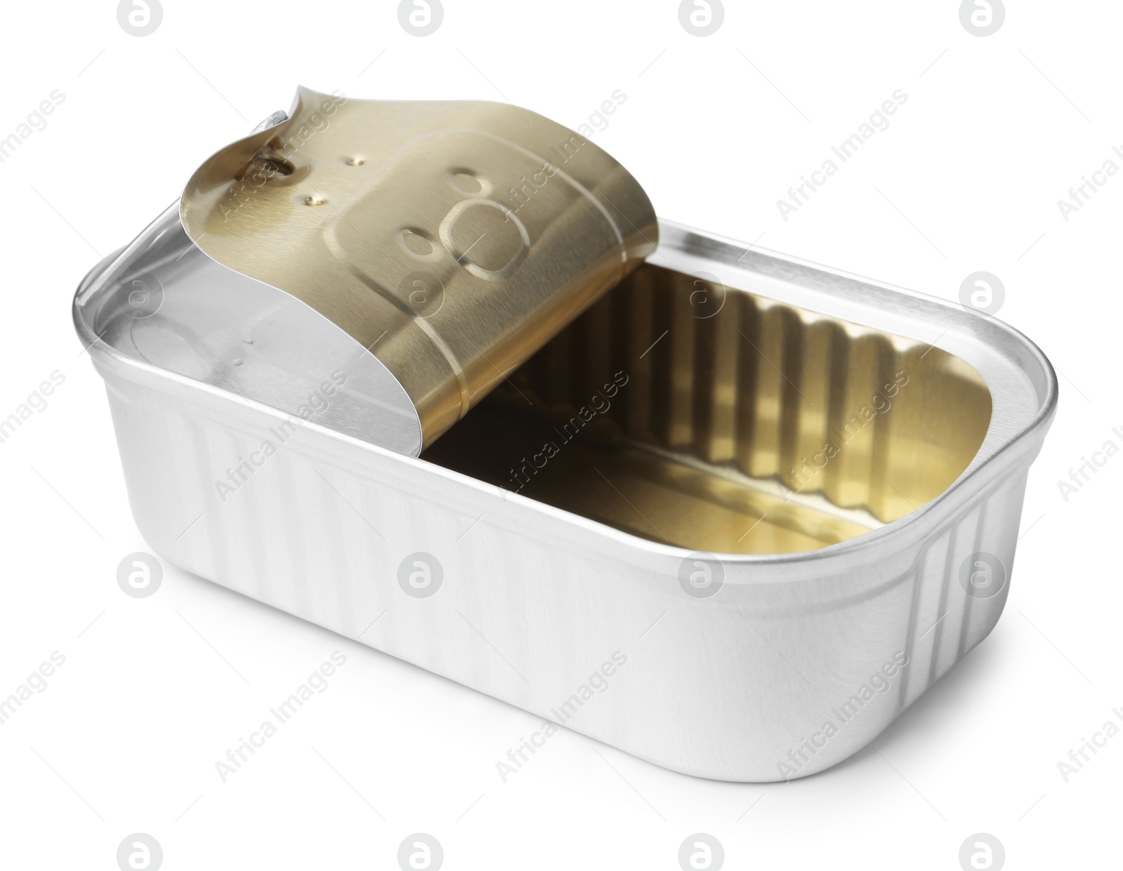 Photo of One open tin can isolated on white