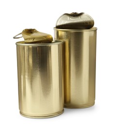 Photo of Two open tin cans isolated on white