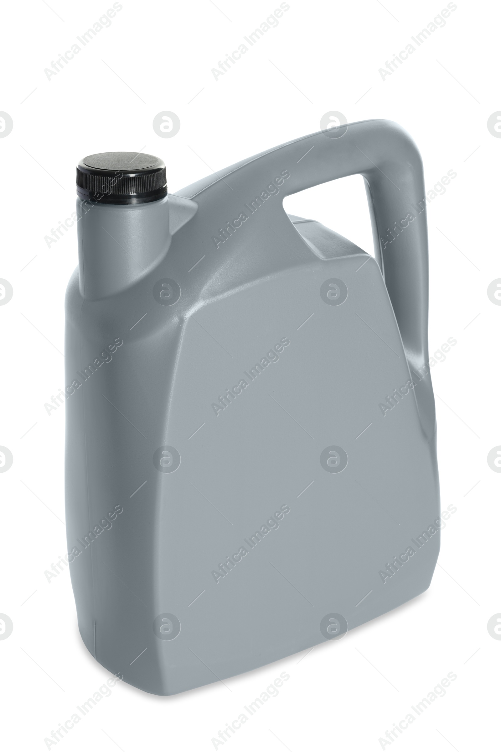 Photo of One grey plastic canister on white background