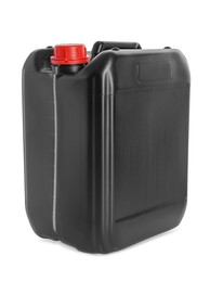 Photo of One black plastic canister on white background