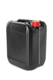 Photo of One black plastic canister on white background