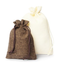 Photo of Two small burlap sacks isolated on white