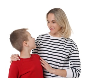 Photo of Happy mother and son on white background