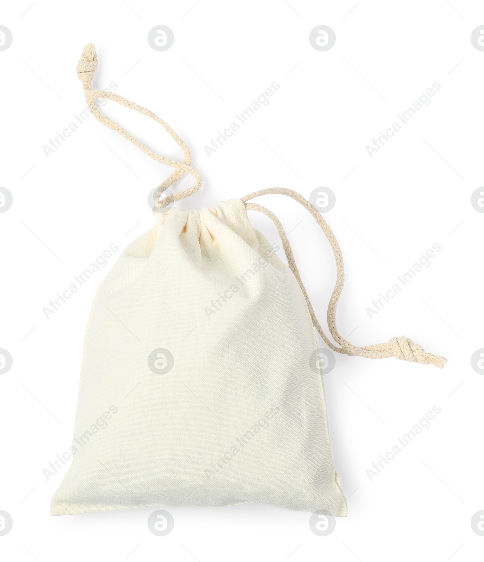 Photo of One cotton bag with ties isolated on white, top view