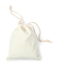 One cotton bag with ties isolated on white, top view