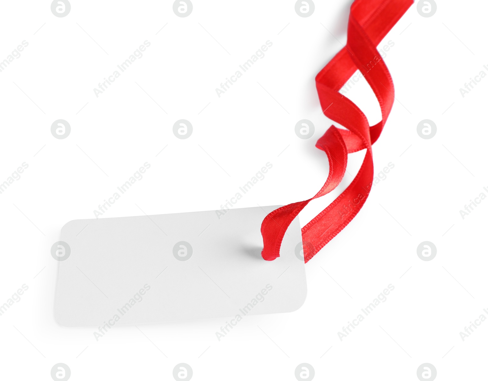 Photo of Blank tag with ribbon isolated on white