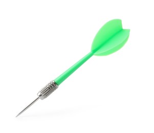 Photo of One green dart arrow in air isolated on white