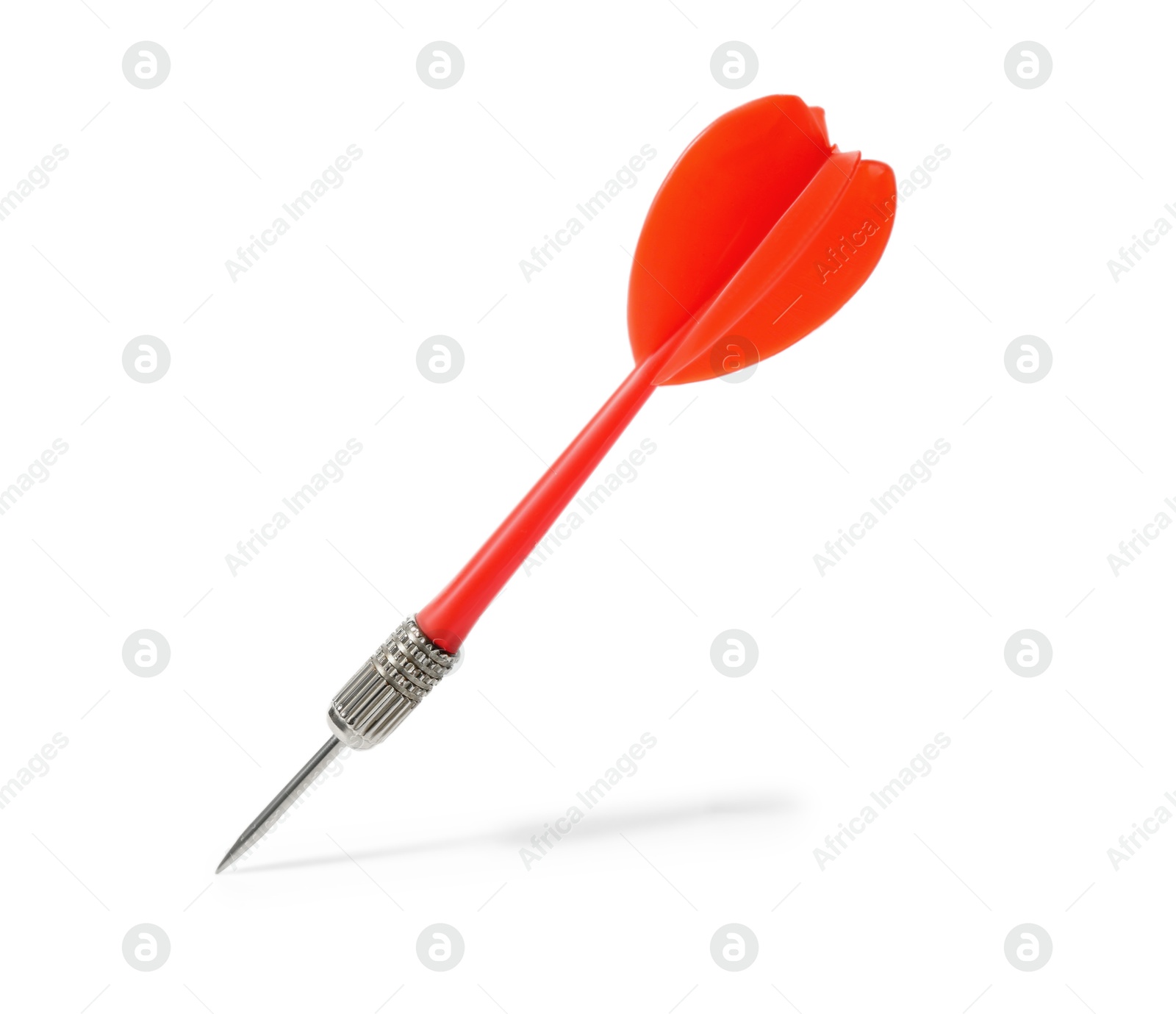 Photo of One red dart arrow in air isolated on white