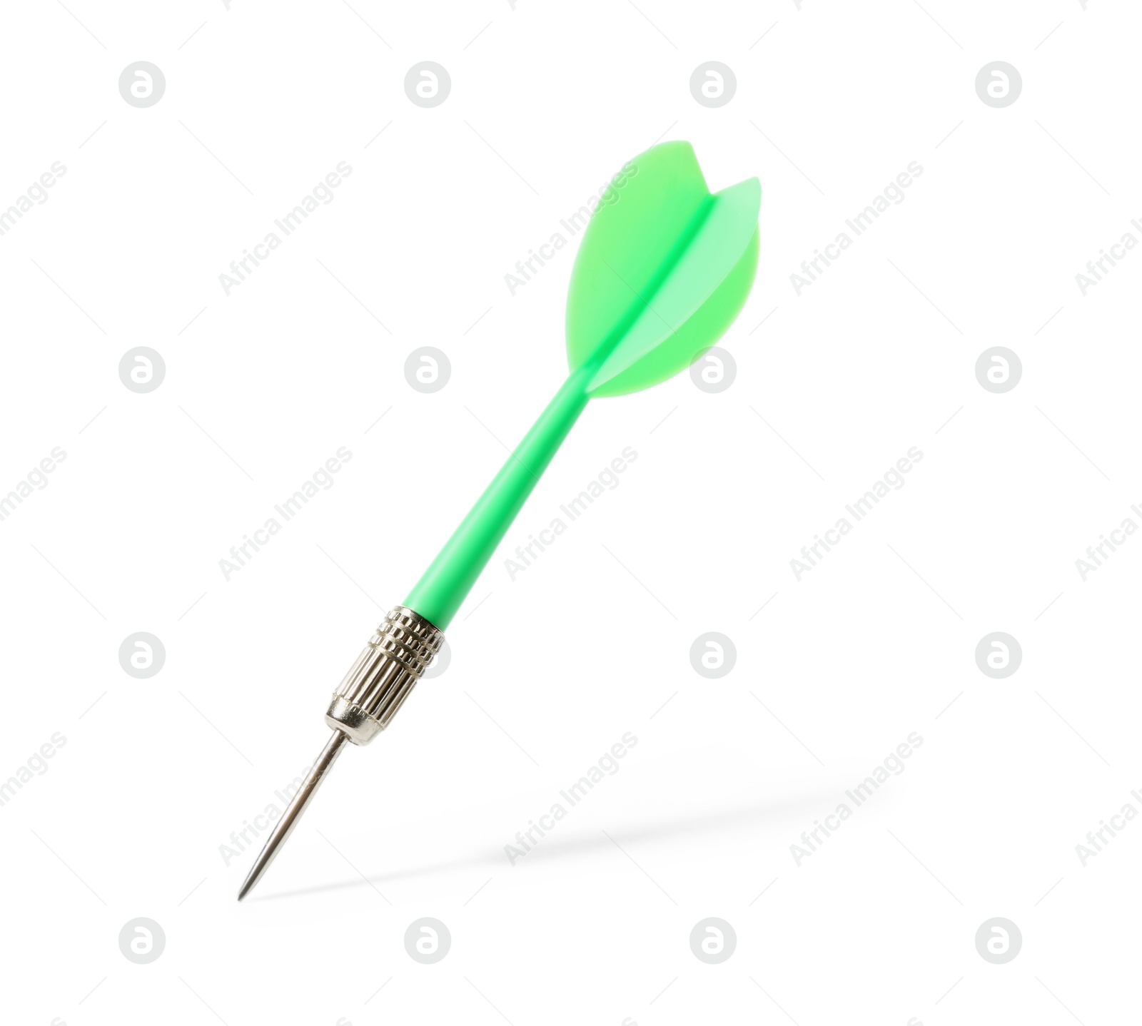 Photo of One green dart arrow in air isolated on white