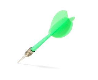 Photo of One green dart arrow in air isolated on white