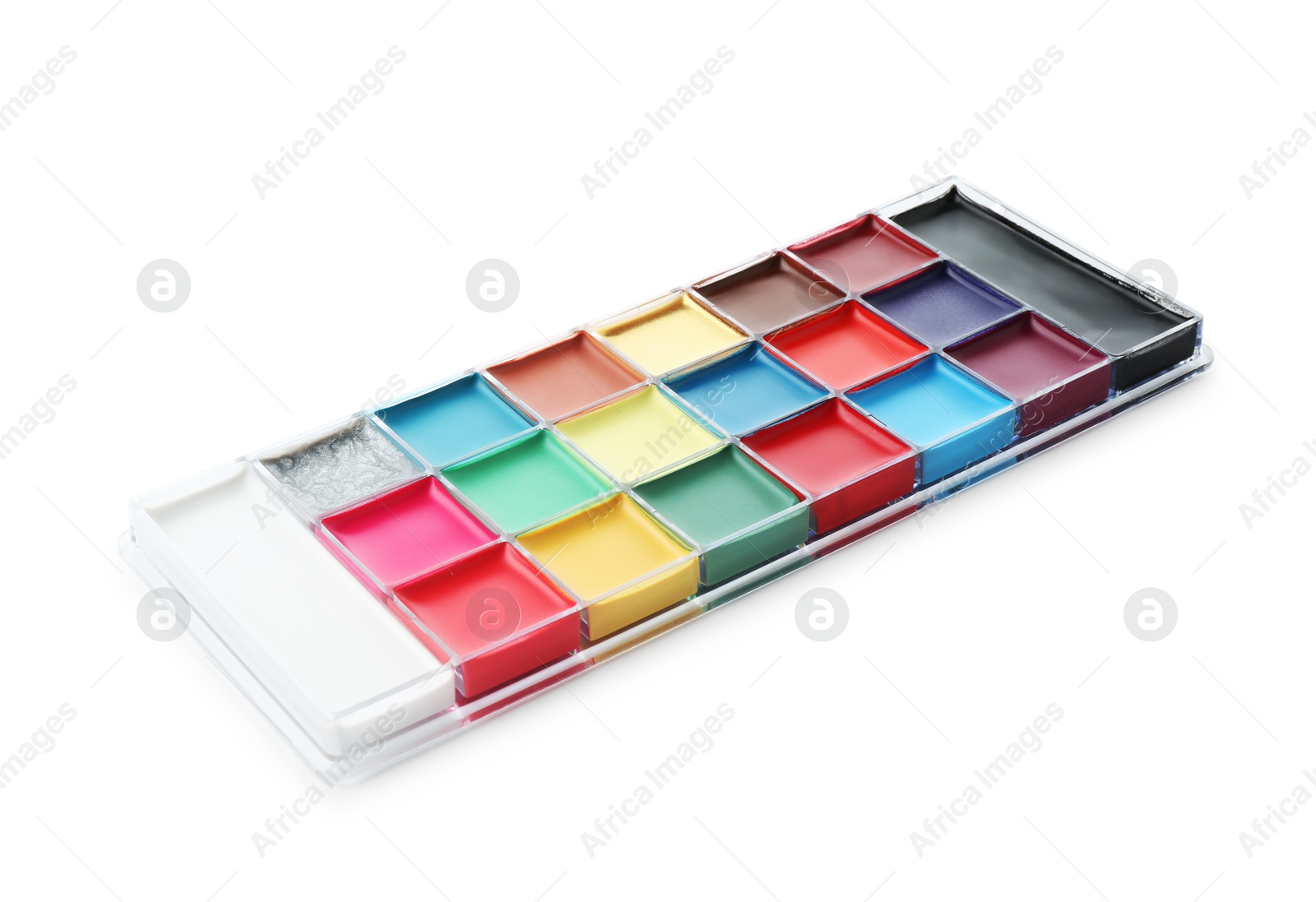 Photo of Bright face paint palette isolated on white