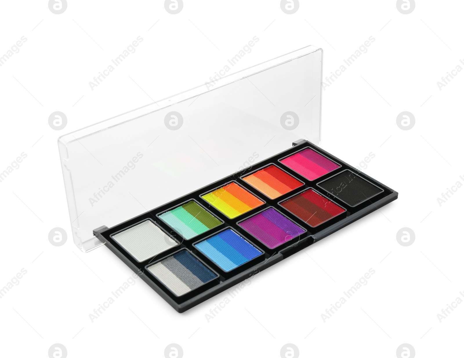 Photo of Bright face paint palette isolated on white