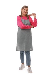 Photo of Woman with rolling pin on white background