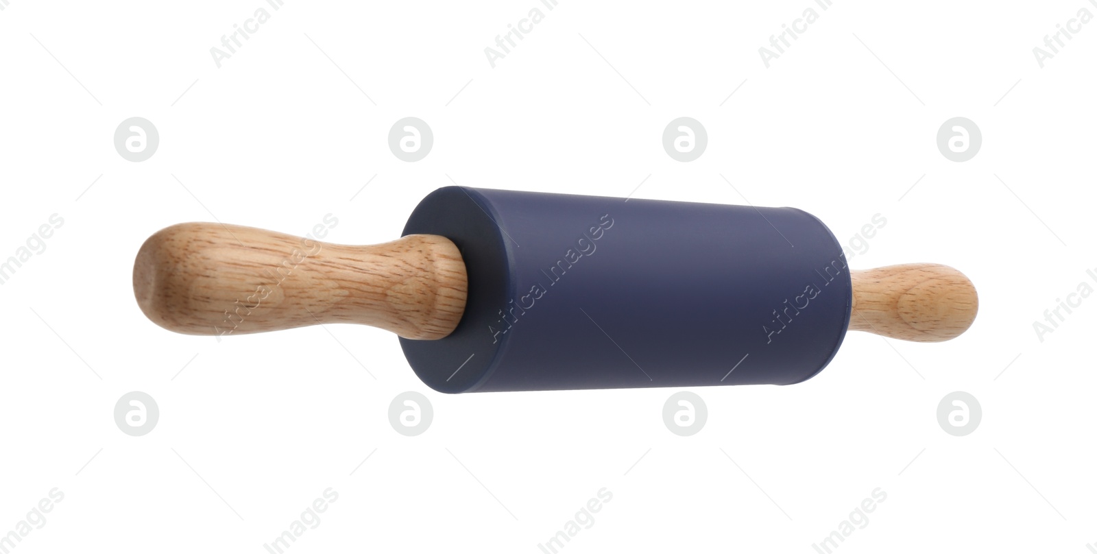 Photo of One rolling pin isolated on white. Kitchen utensil