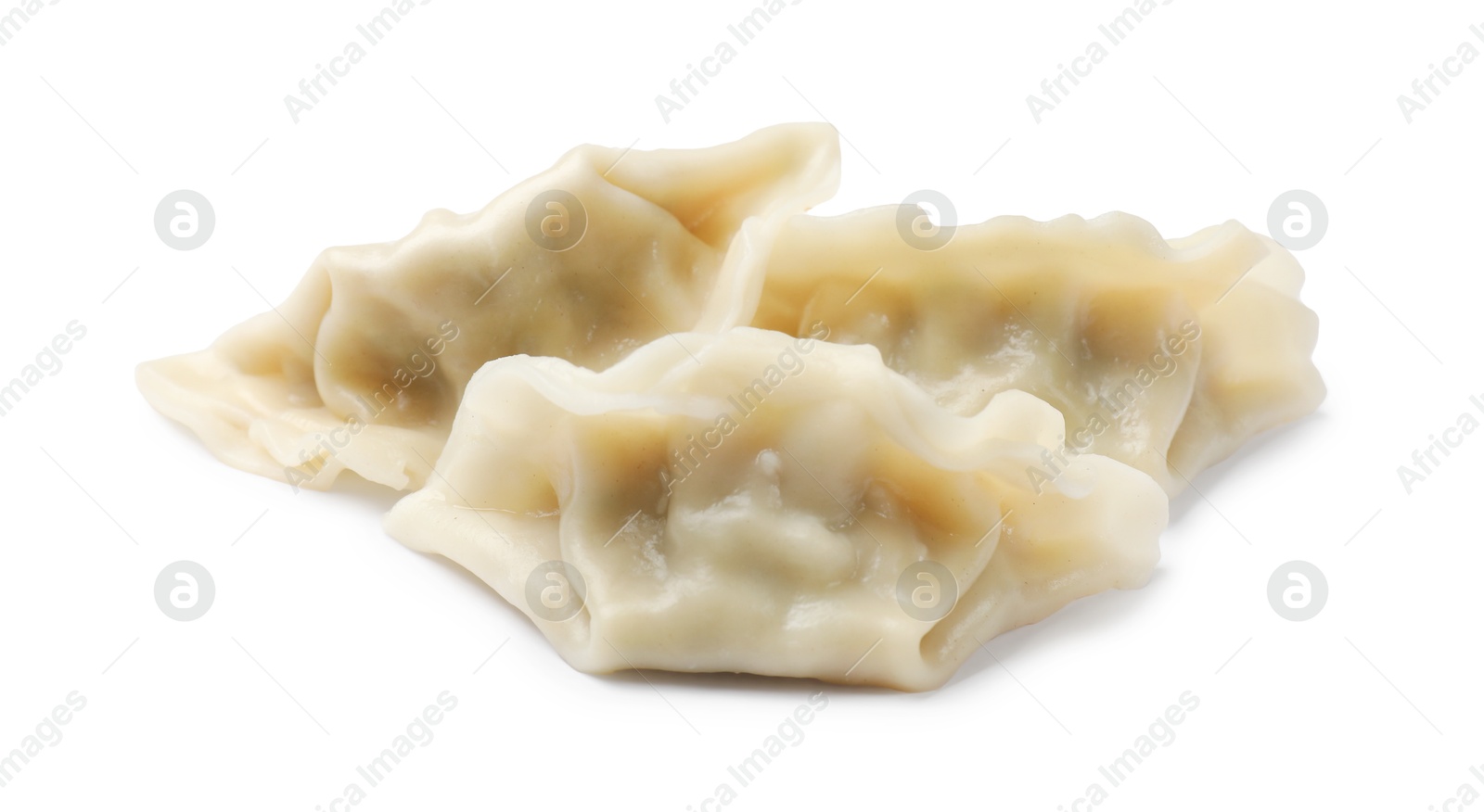 Photo of Fresh gyoza dumplings isolated on white. Chinese cuisine